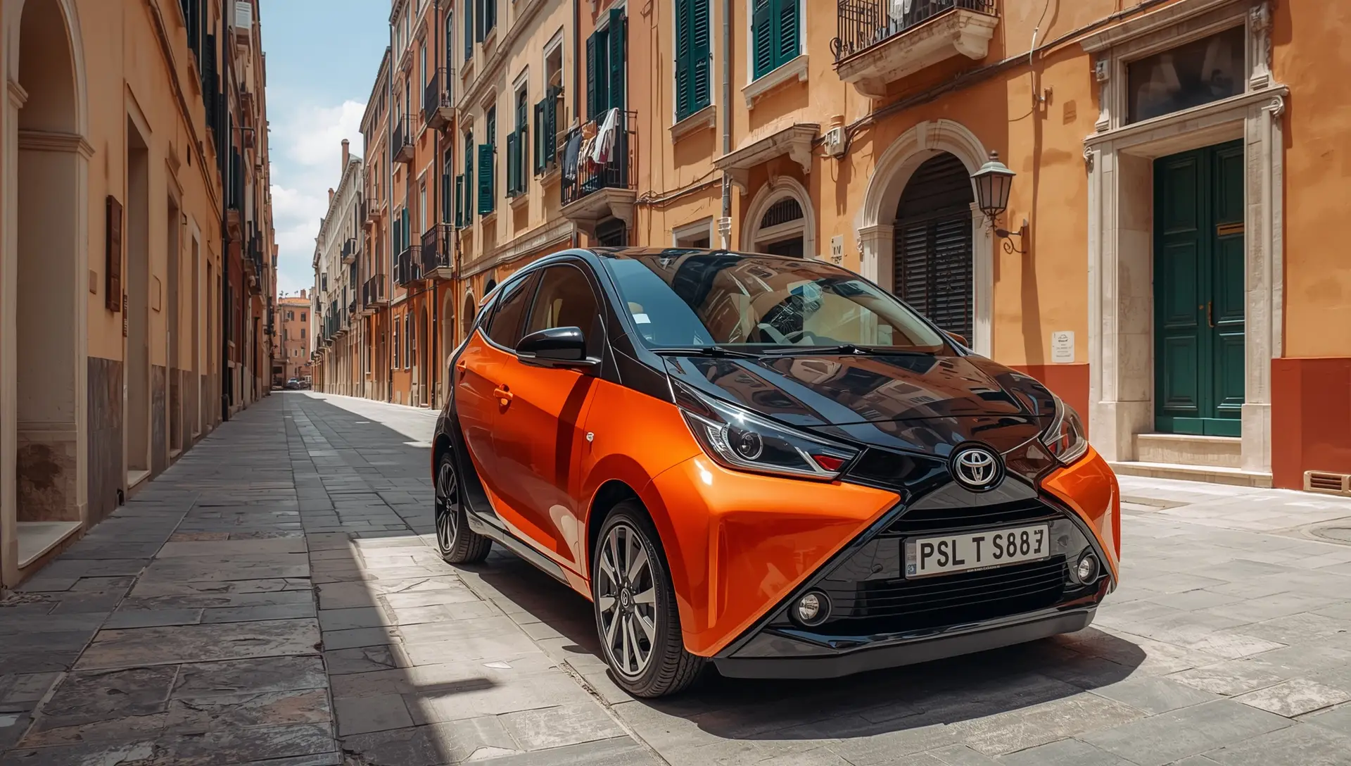 Auto economica in un borgo mediterraneo